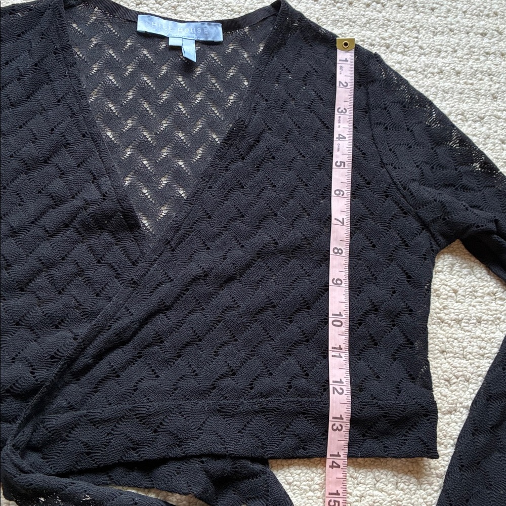 Hill House Women’s Black Cropped Wrap Knit Long Sleeve Cardigan Size Small - Picture 11 of 13